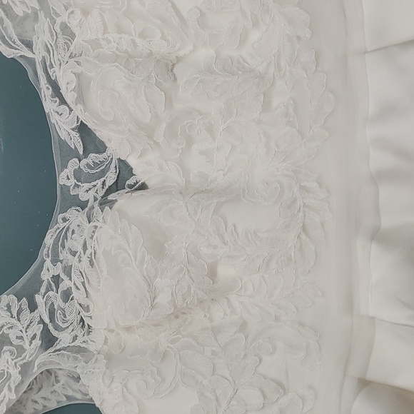 Wedding dress, David's Bridal, NWT. Size 6. Ivory lace and satin. Low V back. - Picture 15 of 16